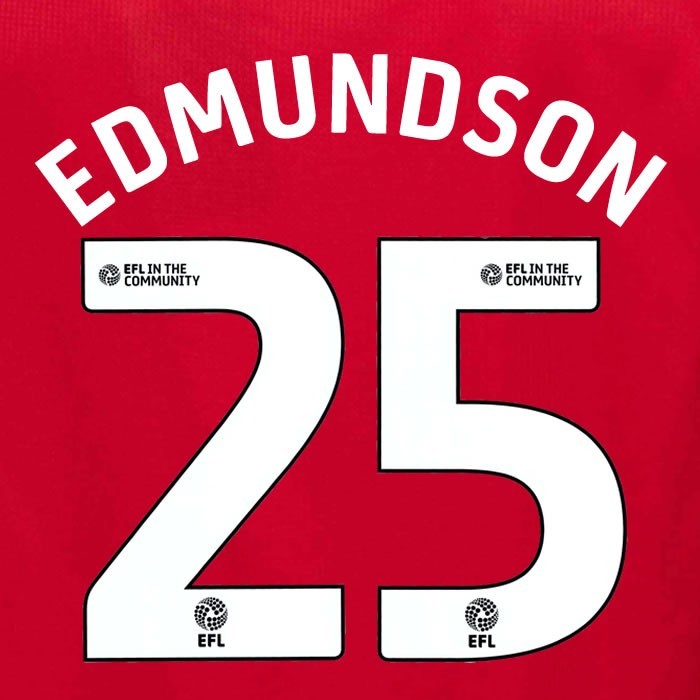 25 26 MIDDLESBROUGH EDMUNDSON 25 OFFICIAL WHITE HOME PLAYER SIZE NAME SET 230MM
