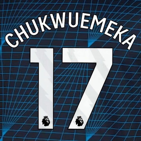 2023 2024 OFFICIAL CHELSEA CHUKWUEMEKA 17 WHITE AWAY PLAYER SIZE NAMESET