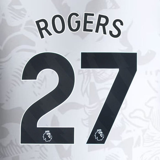 2023 2024 ASTON VILLA ROGERS 27 OFFICIAL BLACK AWAY PLAYER SIZE NAMESET