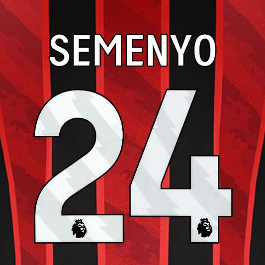 2025 2026 BOURNEMOUTH SEMENYO 24 WHITE HOME PLAYER SIZE NAME SET
