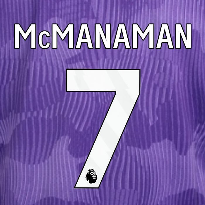 2023 2024 OFFICIAL LIVERPOOL McMANAMAN 7 WHITE 3RD PLAYER SIZE NAMESET