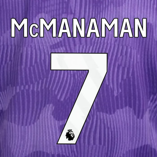 2023 2024 OFFICIAL LIVERPOOL McMANAMAN 7 WHITE 3RD PLAYER SIZE NAMESET