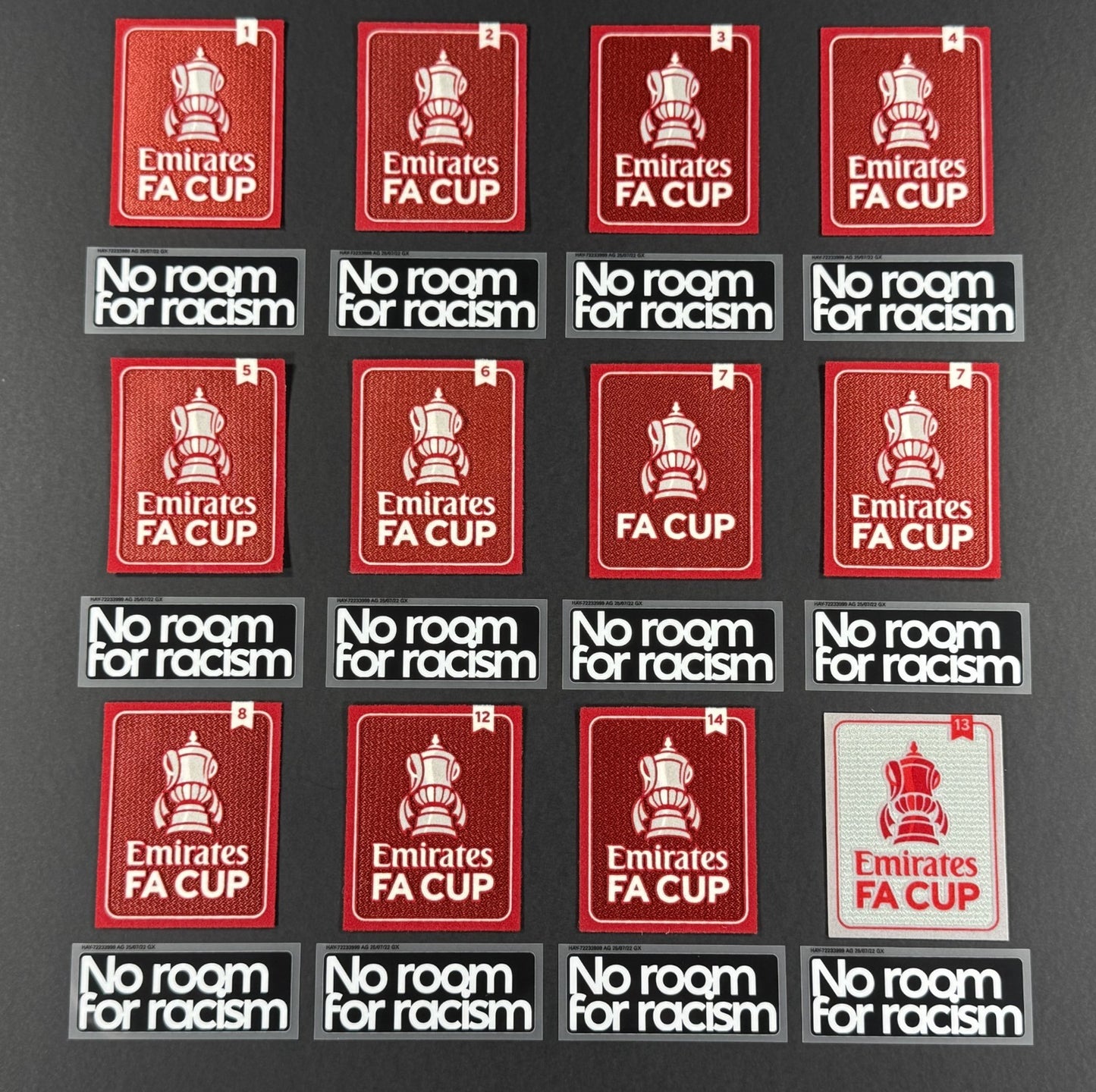 2024 2025 OFFICIAL PLAYER SIZE FA CUP + NO ROOM FOR RACISM SLEEVE PATCHES