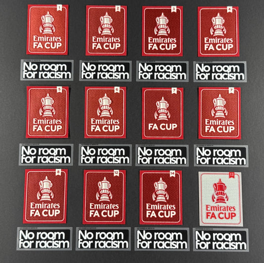 2024 2025 OFFICIAL PLAYER SIZE FA CUP + NO ROOM FOR RACISM SLEEVE PATCHES