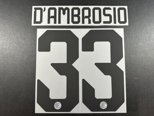 INTER MILAN 2019 2020 D AMBROSIO 33 OFFICIAL AWAY BLACK PLAYER SIZE NAMESET