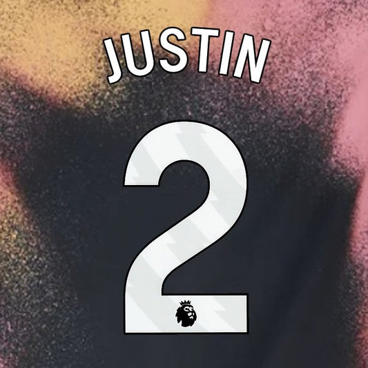 2024 2025 OFFICIAL LEICESTER CITY JUSTIN 2 WHITE AWAY PLAYER SIZE NAME SET
