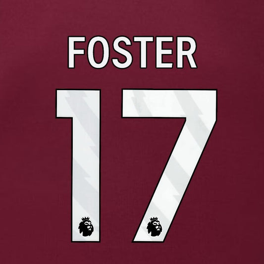 2023 2024 BURNLEY FOSTER 17 OFFICIAL WHITE HOME PLAYER SIZE NAMESET