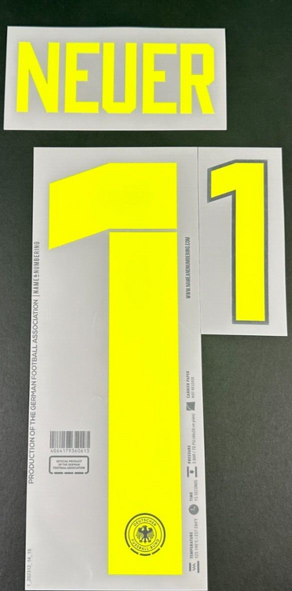 GERMANY 2023-2024 OFFICIAL NAME & NUMBERING NEUER 1 HOME PLAYER SIZE NAMESET
