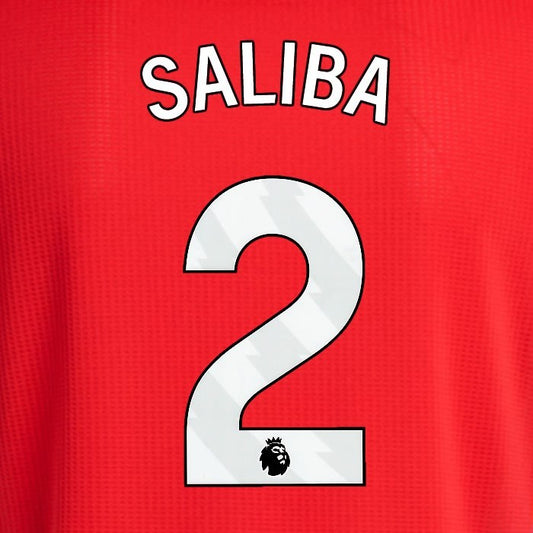 2024 2025 ARSENAL SALIBA 2 WHITE HOME OFFICIAL PLAYER SIZE NAMESET