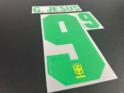 BRAZIL 2020 2021 OFFICIAL G. JESUS 9 HOME PLAYER SIZE NAMESET - 260MM
