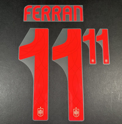 SPAIN 2023 2024 OFFICIAL AVERY DENNISON FERRAN 11 AWAY PLAYER SIZE NAMESET