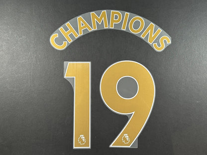 MAN CITY CHAMPIONS 2019 OFFICIAL AVERY DENNISON GOLD PLAYER SIZE NAME SET