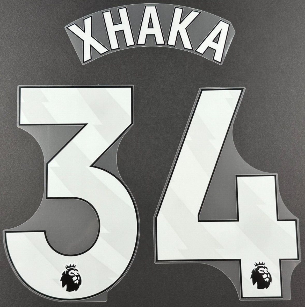 ARSENAL 2023-24 XHAKA 34 OFFICIAL AVERY DENNISON WHITE PLAYER SIZE NAME SET