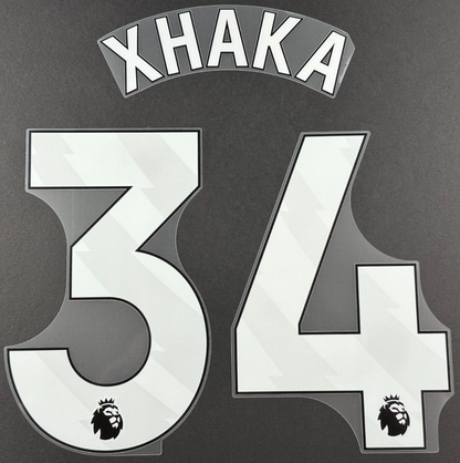 ARSENAL 2023-24 XHAKA 34 OFFICIAL AVERY DENNISON WHITE PLAYER SIZE NAME SET