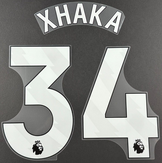 ARSENAL 2023-24 XHAKA 34 OFFICIAL AVERY DENNISON WHITE PLAYER SIZE NAME SET