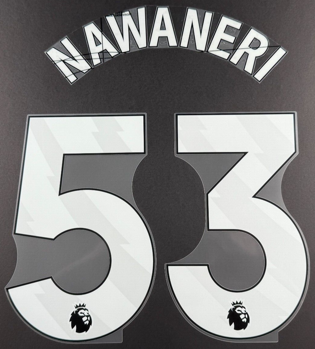ARSENAL 2024/25 NAWANERI 53 OFFICIAL AVERY DENNISON WHITE PLAYER SIZE NAME SET