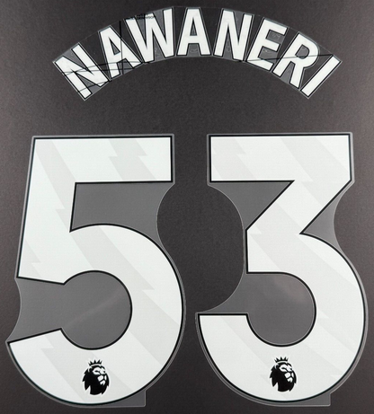 ARSENAL 2024/25 NAWANERI 53 OFFICIAL AVERY DENNISON WHITE PLAYER SIZE NAME SET