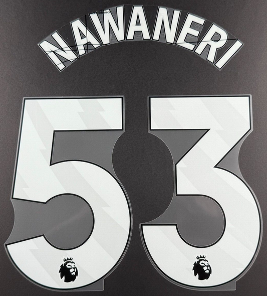 ARSENAL 2024/25 NAWANERI 53 OFFICIAL AVERY DENNISON WHITE PLAYER SIZE NAME SET