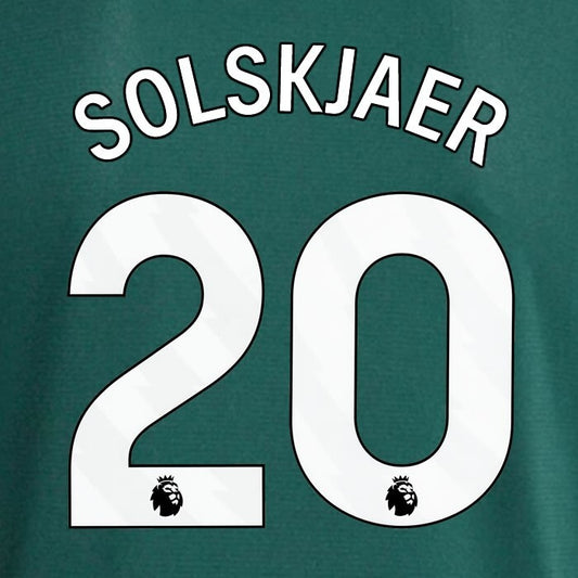 MAN UTD 23 24 SOLSKJAER 20 OFFICIAL AVERY DENNISON WHITE PLAYER SIZE NAME SET