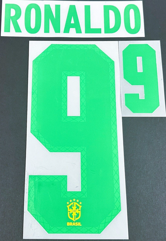 BRAZIL 2020 2021 OFFICIAL RONALDO 9 HOME PLAYER SIZE NAMESET - 260MM