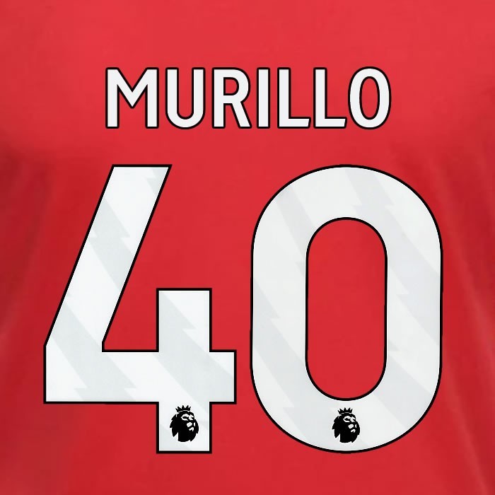2023 2024 OFFICIAL NOTTINGHAM MURILLO 40 WHITE HOME PLAYER SIZE NAMESET