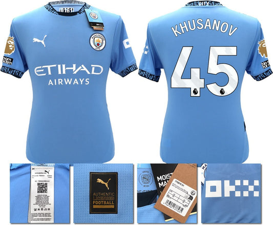 BNWT 24 25 MAN CITY PUMA HOME KHUSANOV 45 + PATCHES FOOTBALL SHIRT MEN'S XXL