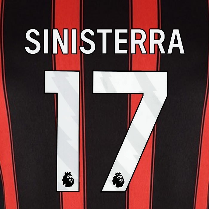 2023 2024 BOURNEMOUTH SINISTERRA 17 WHITE HOME PLAYER SIZE NAME SET
