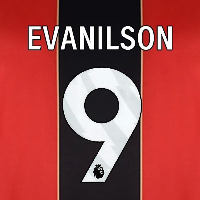 2024 2025 BOURNEMOUTH EVANILSON 9 WHITE HOME PLAYER SIZE NAME SET
