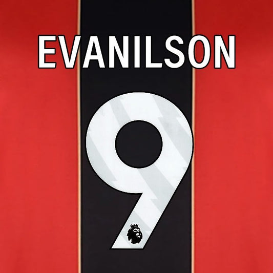2024 2025 BOURNEMOUTH EVANILSON 9 WHITE HOME PLAYER SIZE NAME SET