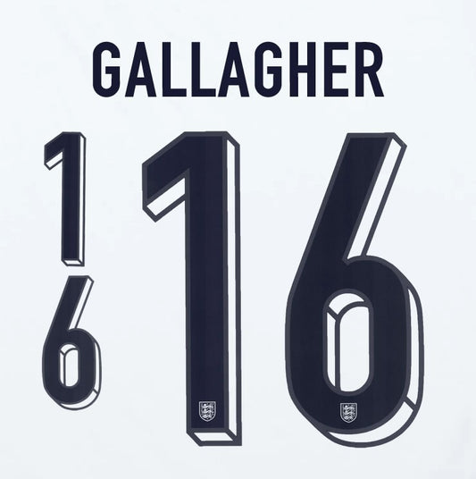 2024 2025 OFFICIAL ENGLAND GALLAGHER 16 HOME PLAYER SIZE NAME SET