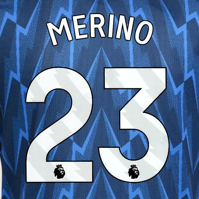 2025 2026 ARSENAL MERINO 23 WHITE AWAY OFFICIAL PLAYER SIZE NAMESET