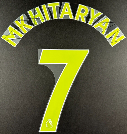 ARSENAL 19-23 MKHITARYAN 7 OFFICIAL AVERY DENNISON YELLOW PLAYER SIZE NAME SET