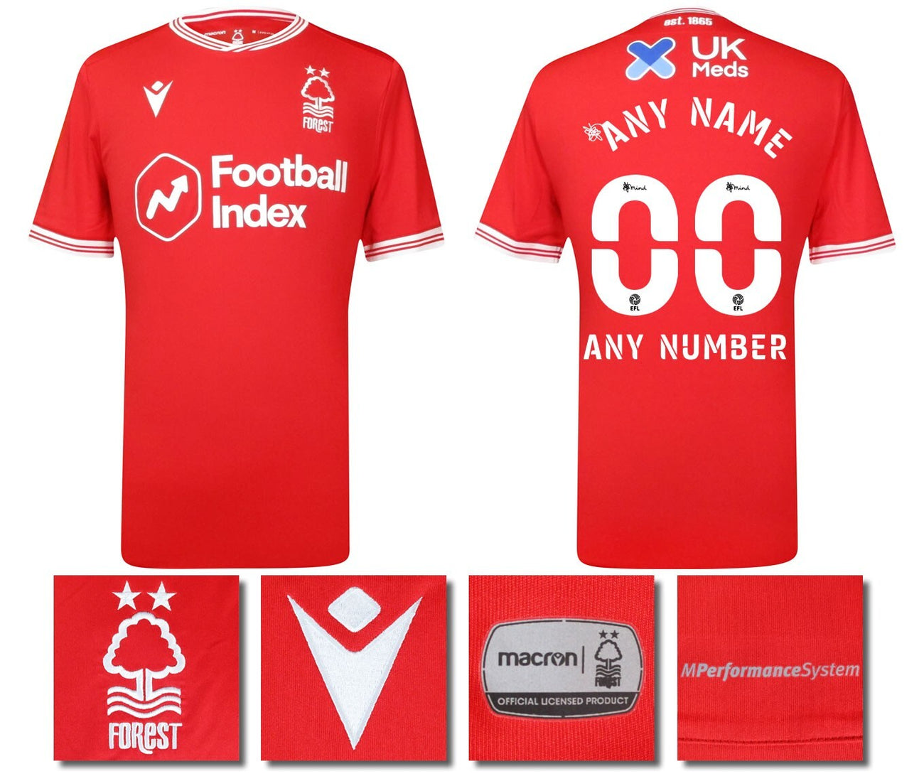 BNWT 20/21 NOTTINGHAM FOREST HOME MACRON FOOTBALL SHIRT PERSONALISED MEN'S MEDIU