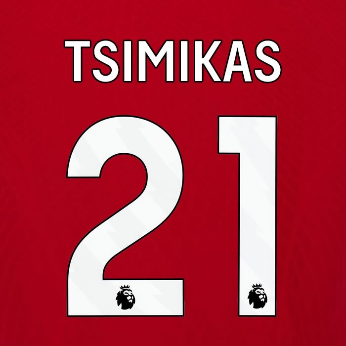 2023 2024 OFFICIAL LIVERPOOL TSIMIKAS 21 WHITE HOME PLAYER SIZE NAMESET