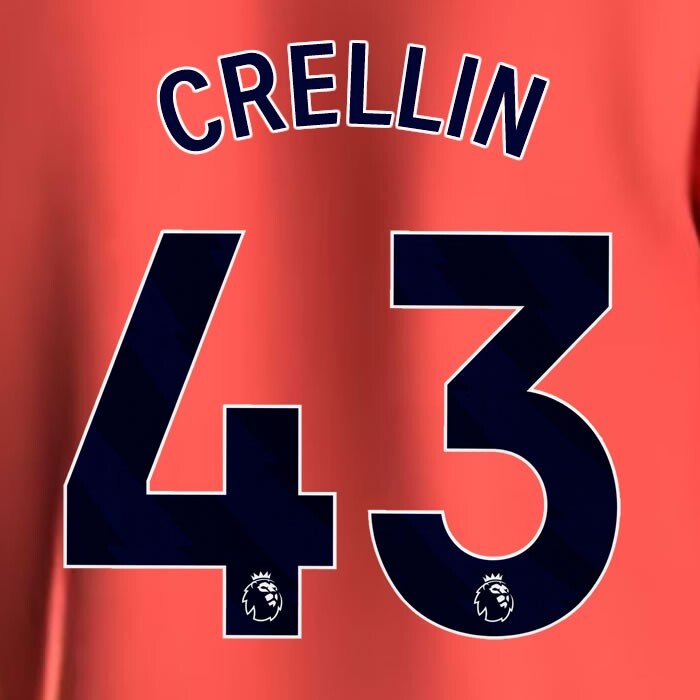 2023 2024 EVERTON CRELLIN 43 OFFICIAL BLUE AWAY PLAYER SIZE NAMESET