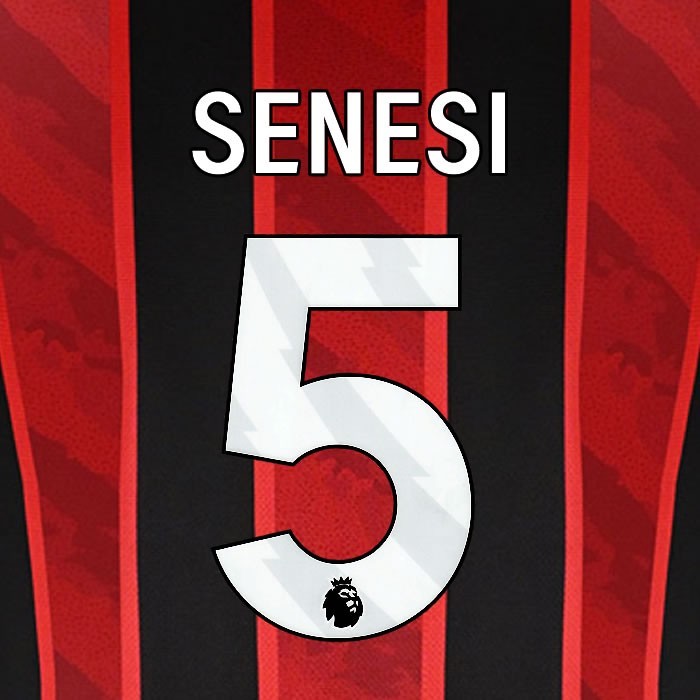 2025 2026 BOURNEMOUTH SENESI 5 WHITE HOME PLAYER SIZE NAME SET