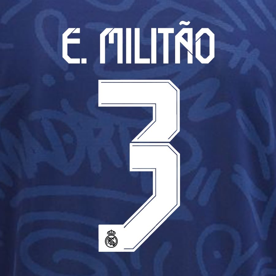 2021 2022 REAL MADRID E. MILITAO 3 WHITE AWAY 3RD PLAYER SIZE NAMESET 260MM
