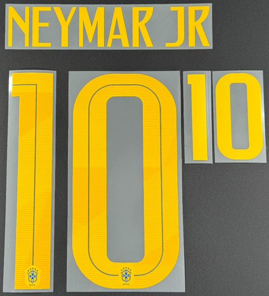 BRAZIL 2018 WORLD CUP OFFICIAL NEYMAR JR 10 AWAY PLAYER SIZE NAMESET 255MM