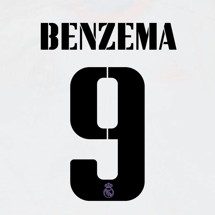 2022 2023 AVERY DENNISON REAL MADRID BENZEMA 9 HOME BLACK PLAYER SIZE NAMESET