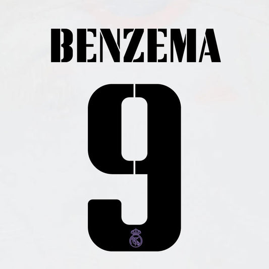 2022 2023 AVERY DENNISON REAL MADRID BENZEMA 9 HOME BLACK PLAYER SIZE NAMESET