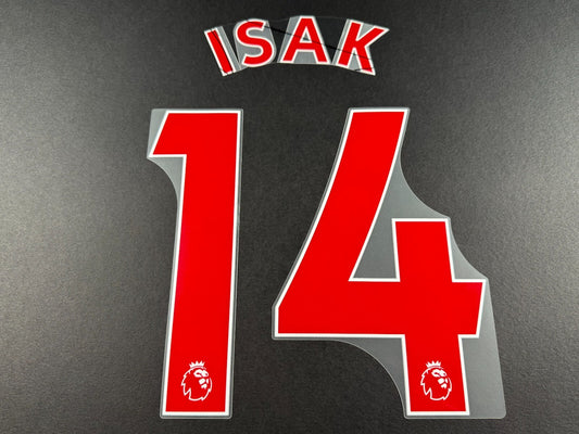 NEWCASTLE 2022-23 ISAK 14 OFFICIAL AVERY DENNISON RED PLAYER SIZE NAME SET