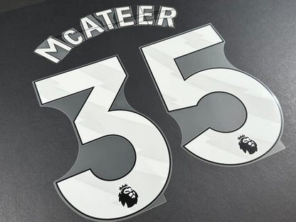 2024 2025 OFFICIAL LEICESTER CITY McATEER 35 WHITE PLAYER SIZE NAME SET