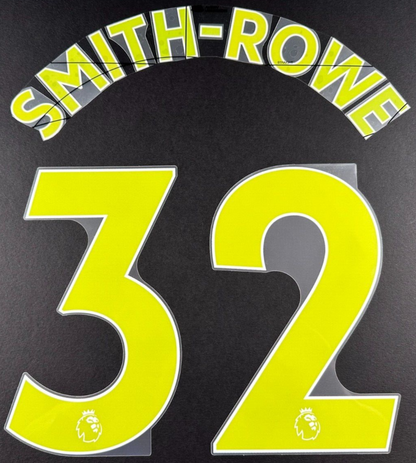ARSENAL 19-23 SMITH - ROWE 32 OFFICIAL AVERY DENNISON YELLOW PLAYER SIZE NAME