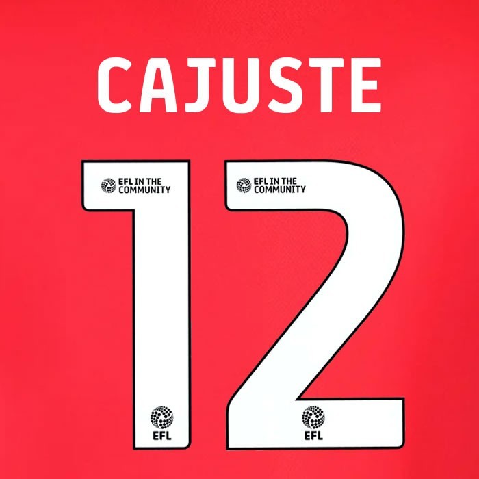 25 26  IPSWITCH TOWN CAJUSTE 12 OFFICIAL WHITE AWAY PLAYER SIZE NAME SET 230MM