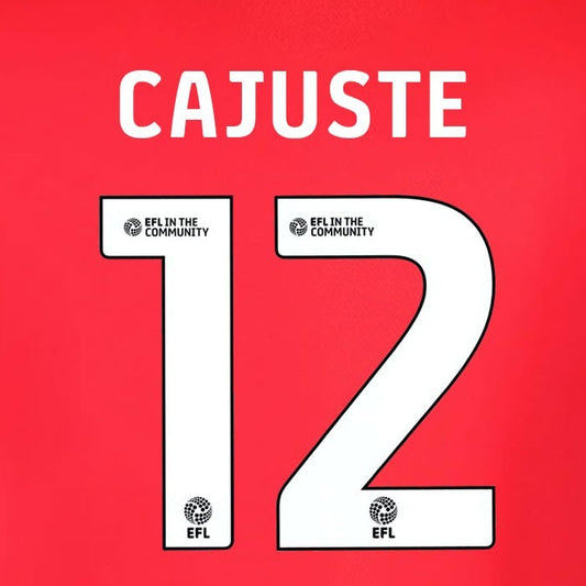 25 26  IPSWITCH TOWN CAJUSTE 12 OFFICIAL WHITE AWAY PLAYER SIZE NAME SET 230MM