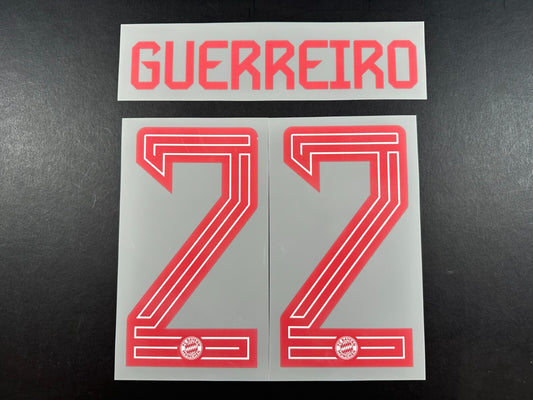 2023 2024 OFFICIAL BAYERN MUNICH GUERREIRO 22 HOME RED PLAYER SIZE NAMESET
