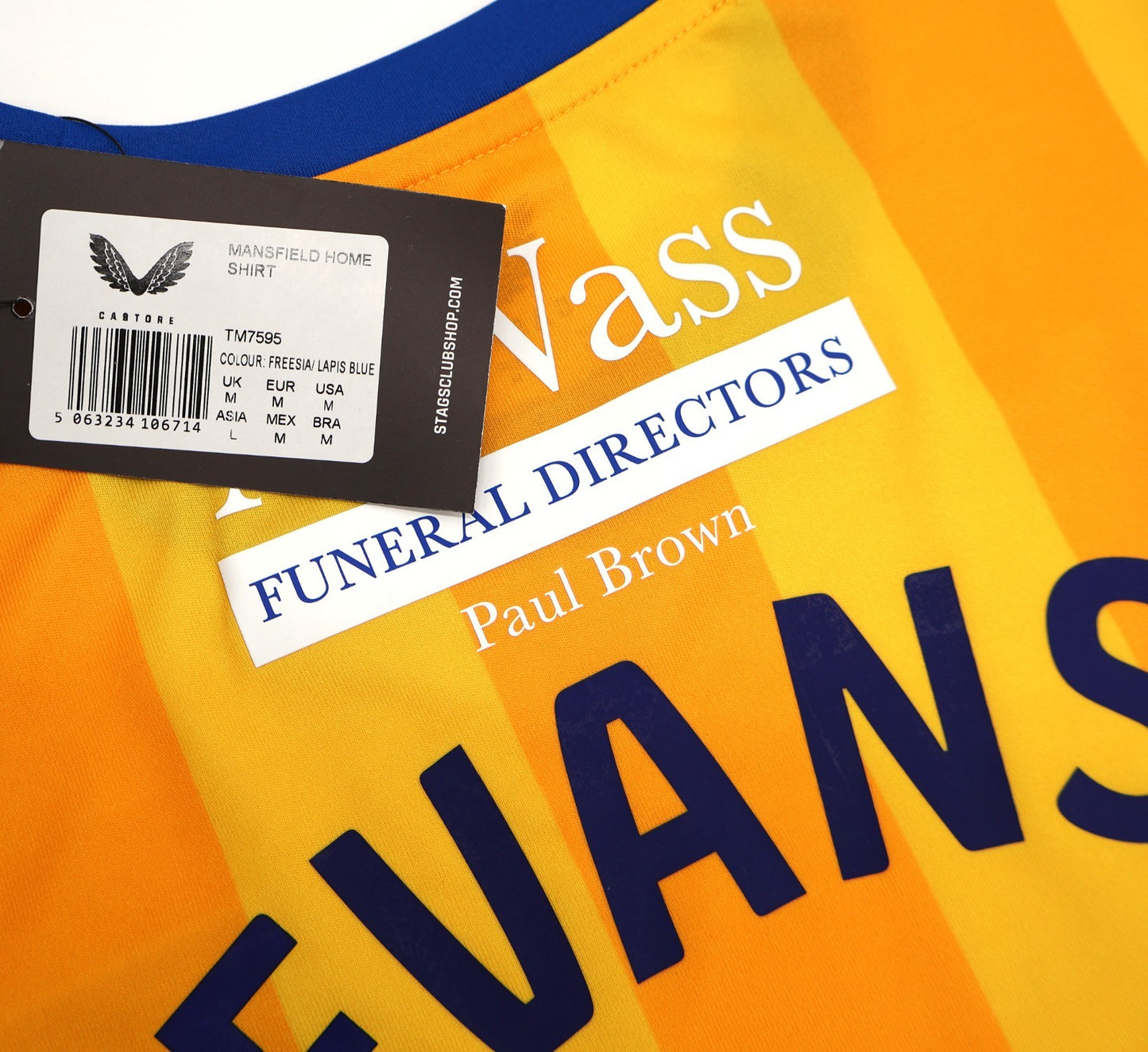 BNWT MANSFIELD TOWN CASTORE AWAY 2024 2025 EVANS 11 + PATCHES SHIRT MENS MEDIUM