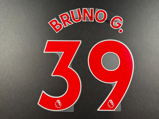 NEWCASTLE 2022-23 BRUNO G. 39 OFFICIAL AVERY DENNISON RED PLAYER SIZE NAME SET