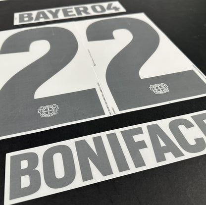 2023 2024 DekoGraphics BAYER LEVERKUSEN BONIFACE 22 AWAY PLAYER SIZE NAME SET