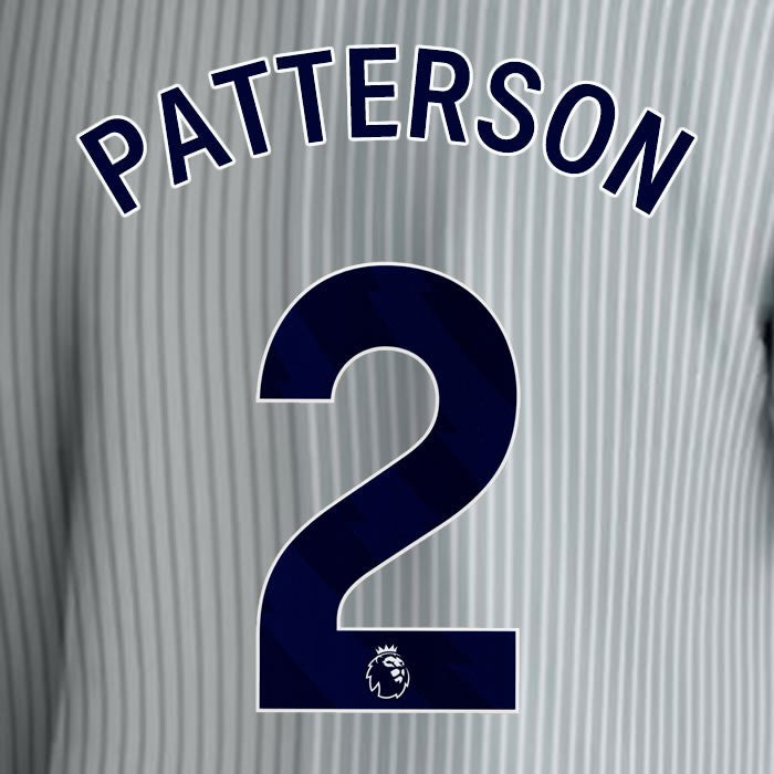 2023 2024 EVERTON PATTERSON 2 OFFICIAL BLUE 3RD PLAYER SIZE NAMESET
